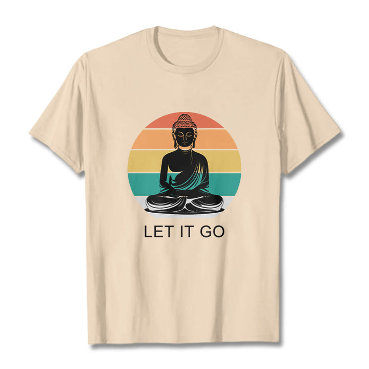 Koszulka z nadrukiem "Buddha Stones" w paski, swobodna, kolorowa, z motywem medytującego Buddy - For - 2XL - image 11