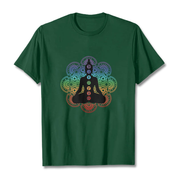 Koszulka z nadrukiem "Buddha Stones" z motywem medytującej postaci i kolorową mandalą - ForestGreen - 2XL - image 11