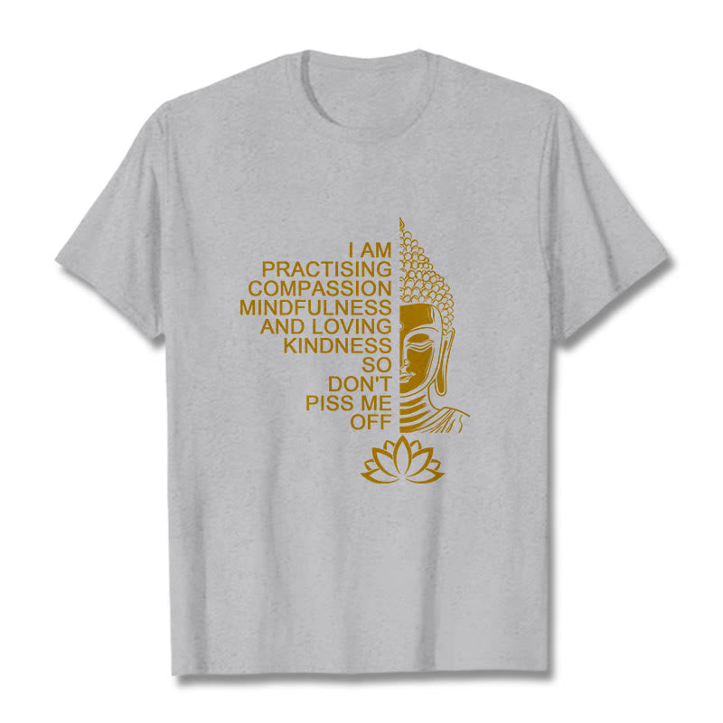 Koszulka z nadrukiem Buddha Stones Casual Golden Side Budda Lotus Flower Pattern Cotton Tee - Jasnoszary - 2XL - image 20