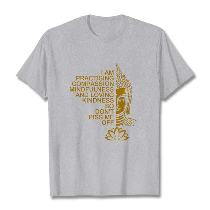 Koszulka z nadrukiem Buddha Stones Casual Golden Side Budda Lotus Flower Pattern Cotton Tee - Jasnoszary - 2XL - image 20