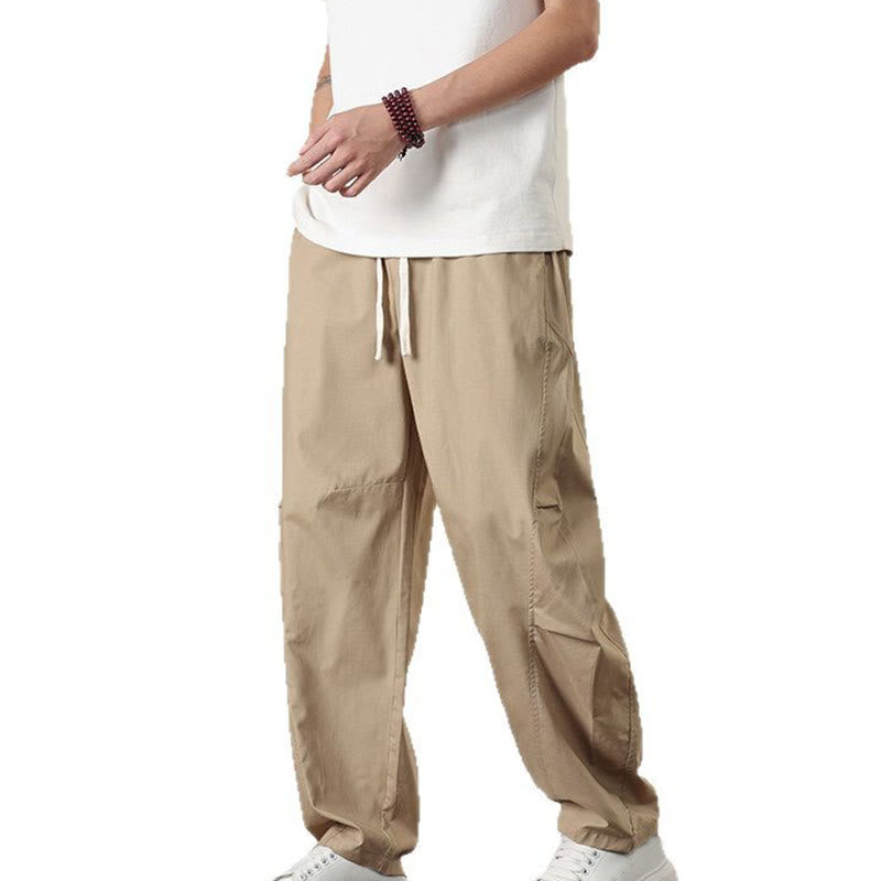 Spodnie cargo męskie Buddha Stones, casualowe, w jednolitym kolorze, ze ściągaczem i kieszeniami - image 9