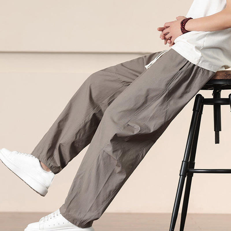 Spodnie cargo męskie Buddha Stones, casualowe, w jednolitym kolorze, ze ściągaczem i kieszeniami - image 34