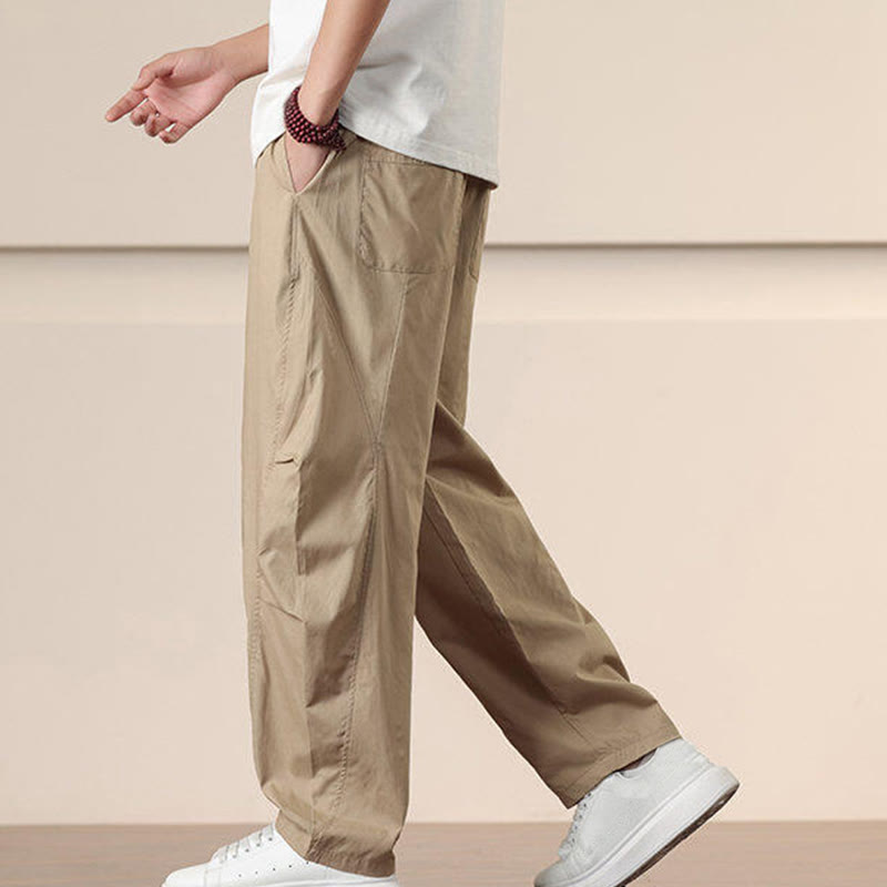 Spodnie cargo męskie Buddha Stones, casualowe, w jednolitym kolorze, ze ściągaczem i kieszeniami - image 4