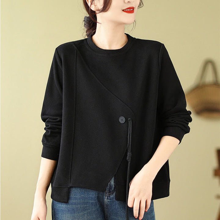 Bluza damska z bawełny z okrągłym dekoltem i guzikami w kolorze Buddha Stones  - Czarny - US12, UK/AU16, EU44 (2XL) - image 1