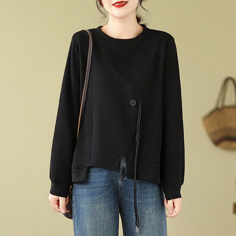 Bluza damska z bawełny z okrągłym dekoltem i guzikami w kolorze Buddha Stones  - image 2