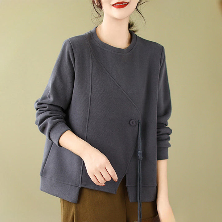 Bluza damska z bawełny z okrągłym dekoltem i guzikami w kolorze Buddha Stones  - image 8