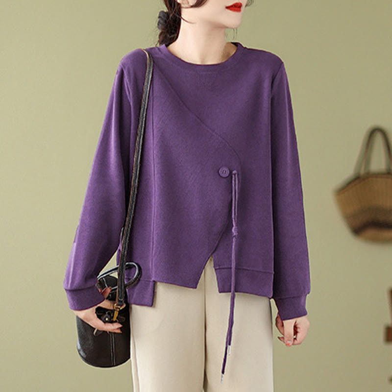 Bluza damska z bawełny z okrągłym dekoltem i guzikami w kolorze Buddha Stones  - image 14