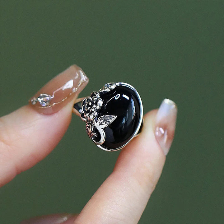 Regulowany pierścień do pielęgnacji z miedzianymi Buddha Stones i kwiatem róży - image 2