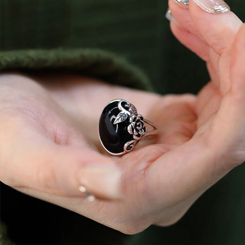 Regulowany pierścień do pielęgnacji z miedzianymi Buddha Stones i kwiatem róży - image 7