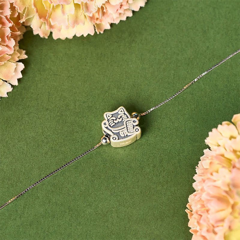 Bransoletka ochronna z Buddha Stones ze srebra próby 999 i kotem fortuny ze srebra próby 925 - image 2