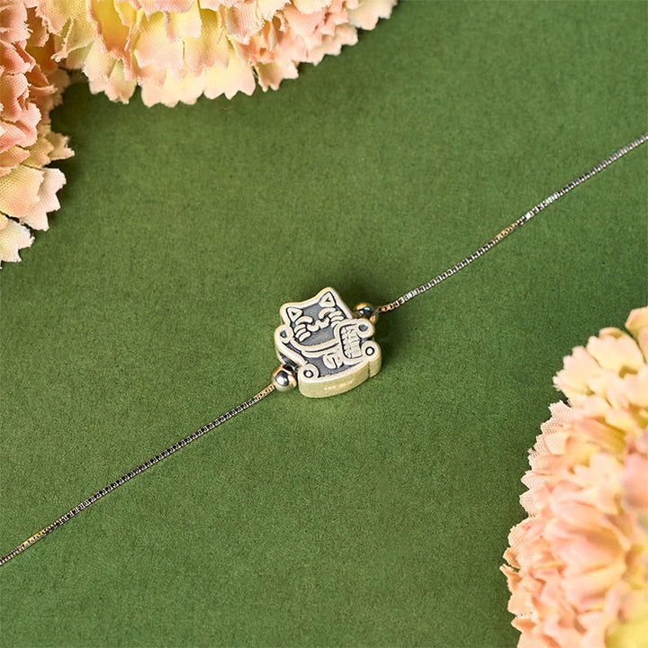 Bransoletka ochronna z Buddha Stones ze srebra próby 999 i kotem fortuny ze srebra próby 925 - image 2