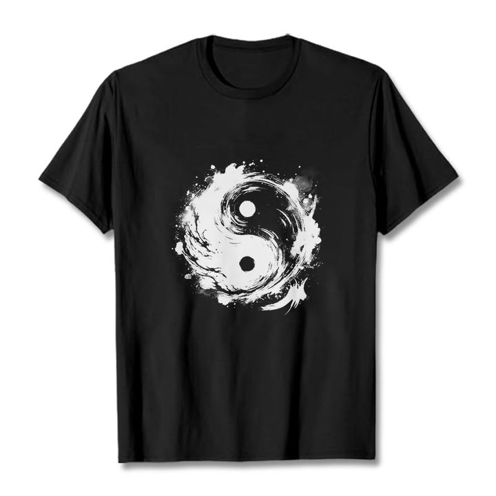 Koszulka z nadrukiem "Buddha Stones Ink Yin Yang" z motywem równowagi - Czarny - 2XL - image 1