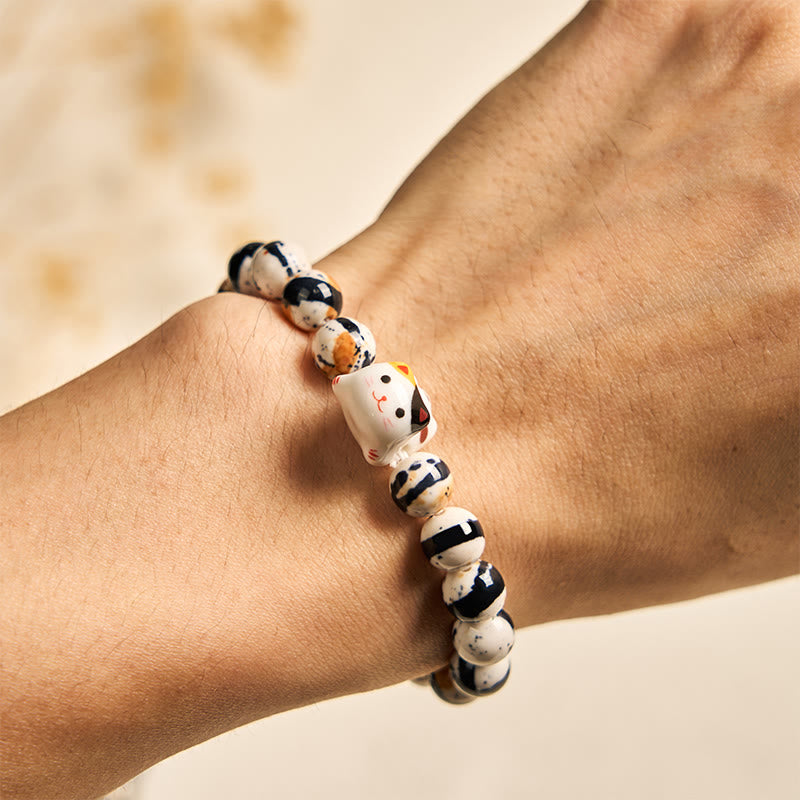 Bransoletka wzmacniająca z naturalnym kamieniem i ceramiczną głową kociaka z Buddha Stones - image 4