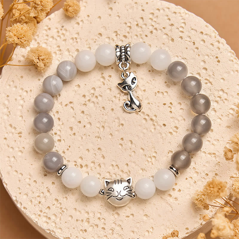 Bransoletka z Buddha Stones Ragdoll Cat z szarego, prążkowanego agatu i chalcedonu - image 1