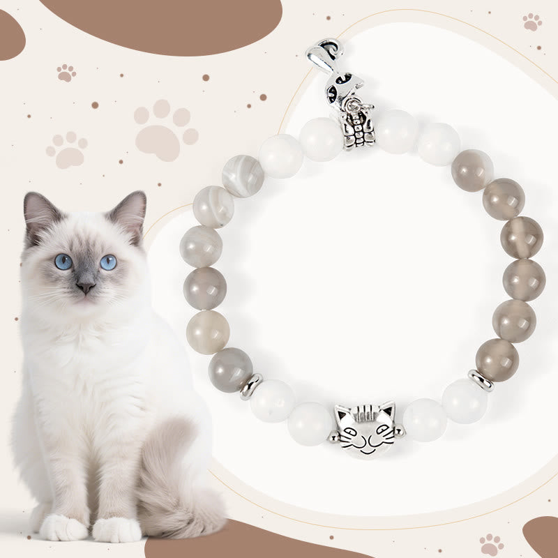 Bransoletka z Buddha Stones Ragdoll Cat z szarego, prążkowanego agatu i chalcedonu - Kot rasy Ragdoll (obwód nadgarstka 15-16 cm) - image 0