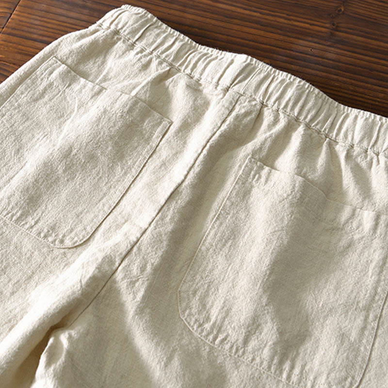 Buddha Stones Casual Jednolity Kolor Prosty Design Ściągacz Ramie Lniane Męskie Spodnie Z Kieszeniami - image 4