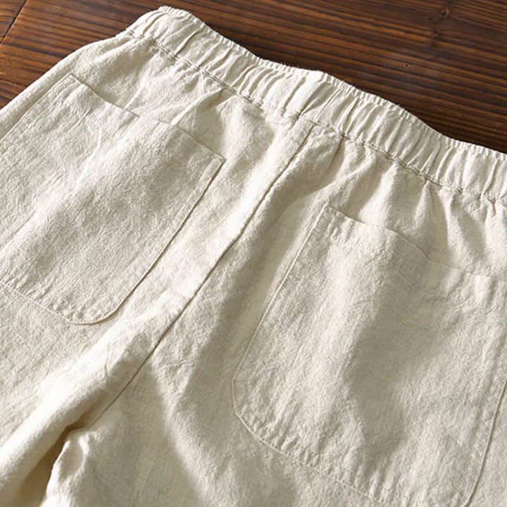 Buddha Stones Casual Jednolity Kolor Prosty Design Ściągacz Ramie Lniane Męskie Spodnie Z Kieszeniami - image 4