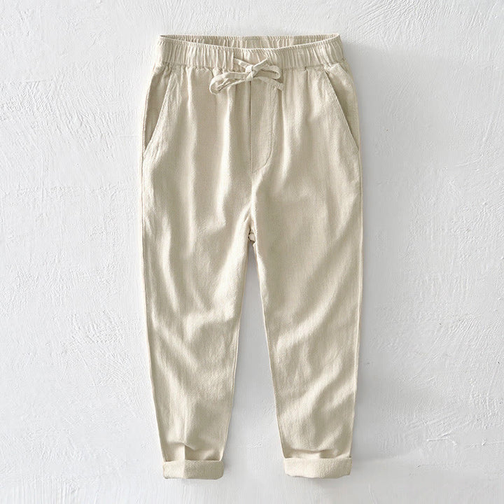 Buddha Stones Casual Jednolity Kolor Prosty Design Ściągacz Ramie Lniane Męskie Spodnie Z Kieszeniami - Jasnozłoty - US/UK/AU44, EU54 (4XL) - image 0