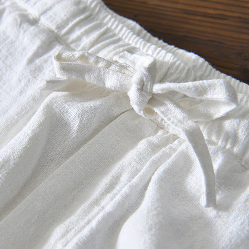 Buddha Stones Casual Jednolity Kolor Prosty Design Ściągacz Ramie Lniane Męskie Spodnie Z Kieszeniami - image 7