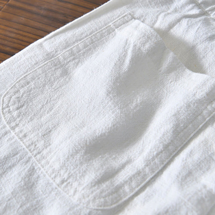 Buddha Stones Casual Jednolity Kolor Prosty Design Ściągacz Ramie Lniane Męskie Spodnie Z Kieszeniami - image 8