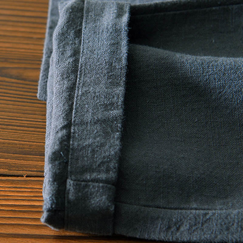 Buddha Stones Casual Jednolity Kolor Prosty Design Ściągacz Ramie Lniane Męskie Spodnie Z Kieszeniami - image 12