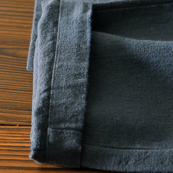 Buddha Stones Casual Jednolity Kolor Prosty Design Ściągacz Ramie Lniane Męskie Spodnie Z Kieszeniami - image 12