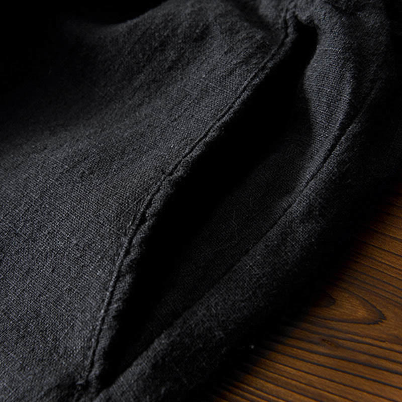 Buddha Stones Casual Jednolity Kolor Prosty Design Ściągacz Ramie Lniane Męskie Spodnie Z Kieszeniami - image 15