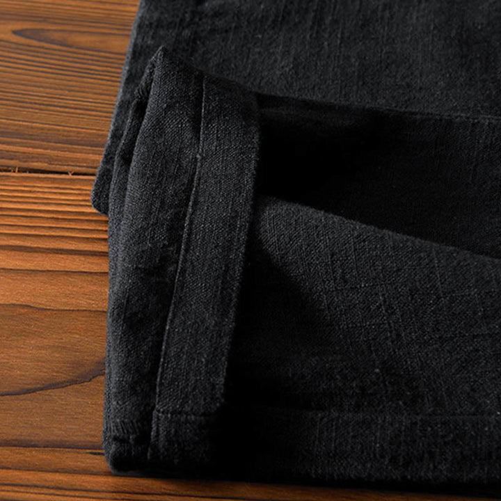 Buddha Stones Casual Jednolity Kolor Prosty Design Ściągacz Ramie Lniane Męskie Spodnie Z Kieszeniami - image 16