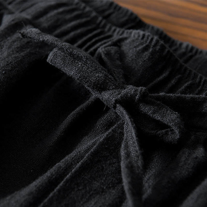 Buddha Stones Casual Jednolity Kolor Prosty Design Ściągacz Ramie Lniane Męskie Spodnie Z Kieszeniami - image 14