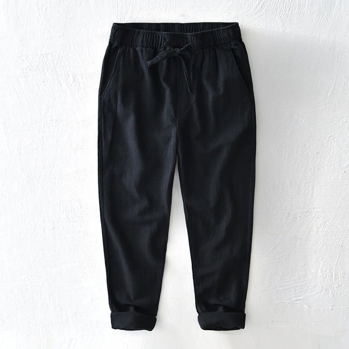 Buddha Stones Casual Jednolity Kolor Prosty Design Ściągacz Ramie Lniane Męskie Spodnie Z Kieszeniami - Czarny - US/UK/AU44, EU54 (4XL) - image 13