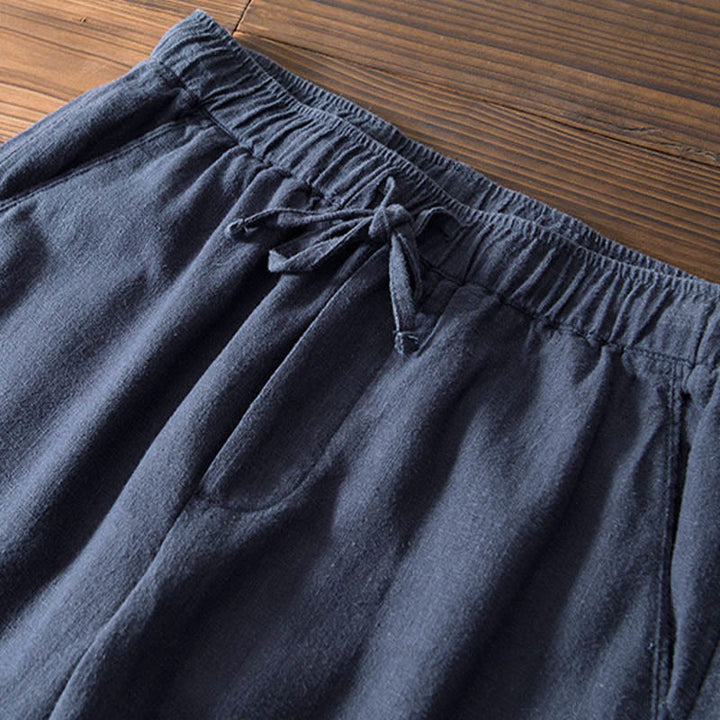 Buddha Stones Casual Jednolity Kolor Prosty Design Ściągacz Ramie Lniane Męskie Spodnie Z Kieszeniami - image 21