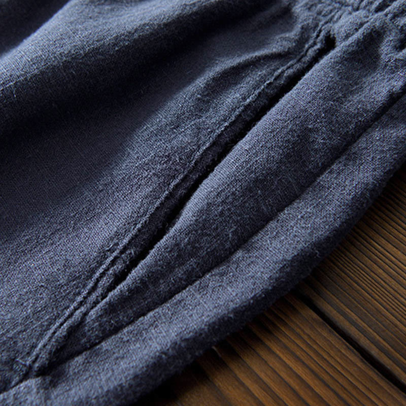 Buddha Stones Casual Jednolity Kolor Prosty Design Ściągacz Ramie Lniane Męskie Spodnie Z Kieszeniami - image 20