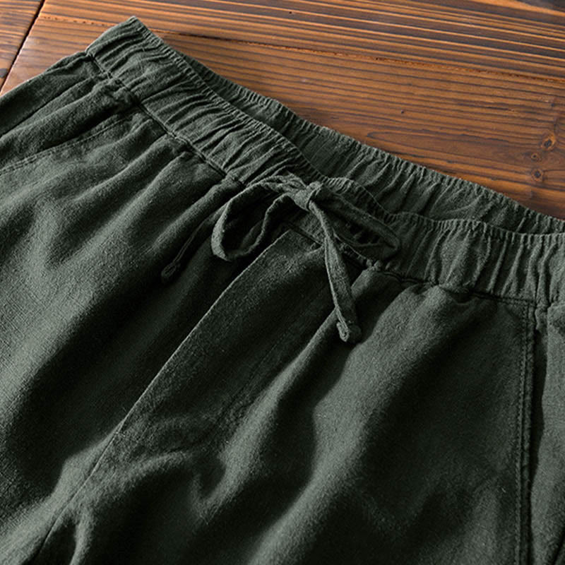 Buddha Stones Casual Jednolity Kolor Prosty Design Ściągacz Ramie Lniane Męskie Spodnie Z Kieszeniami - image 23