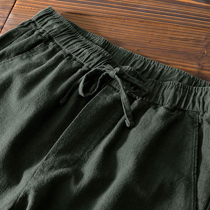 Buddha Stones Casual Jednolity Kolor Prosty Design Ściągacz Ramie Lniane Męskie Spodnie Z Kieszeniami - image 23