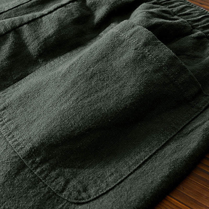 Buddha Stones Casual Jednolity Kolor Prosty Design Ściągacz Ramie Lniane Męskie Spodnie Z Kieszeniami - image 24