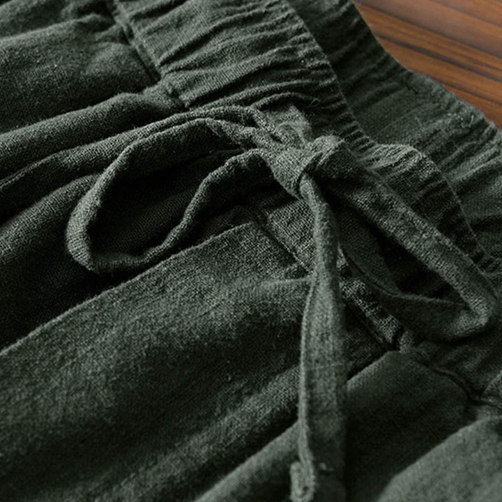 Buddha Stones Casual Jednolity Kolor Prosty Design Ściągacz Ramie Lniane Męskie Spodnie Z Kieszeniami - image 27