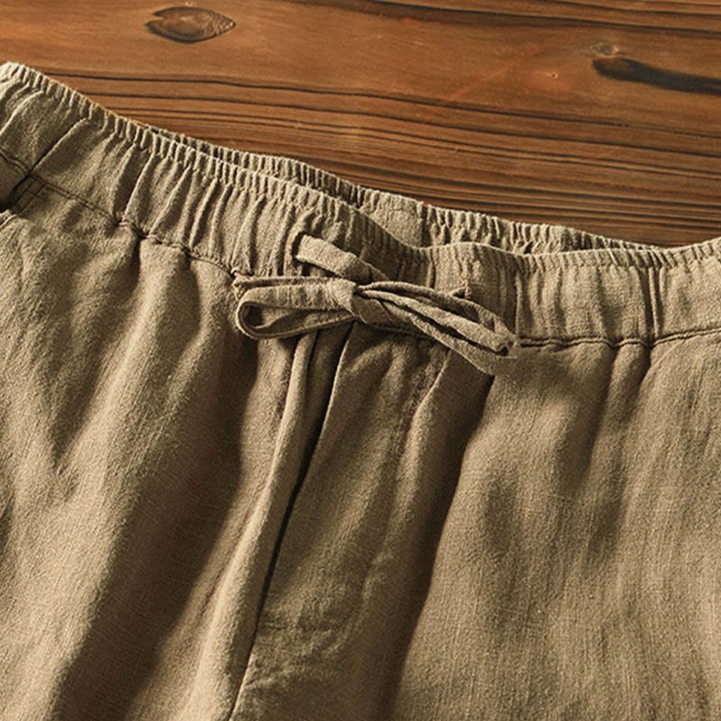 Buddha Stones Casual Jednolity Kolor Prosty Design Ściągacz Ramie Lniane Męskie Spodnie Z Kieszeniami - image 30