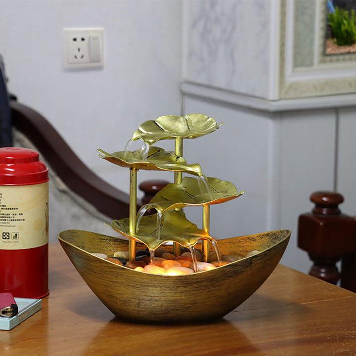 Buddha Stones, Liść Lotosu, Fontanna-Wodospad, Ozdoba Stołowa z Oświetleniem LED, Dekoracja Stołu w Domu i Biurze - Złoto (wersja metalowa) - image 26