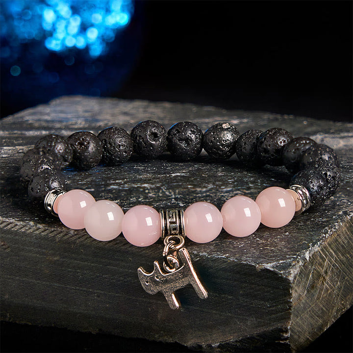 Bransoletka lecznicza z czarnymi koralikami z lawy wulkanicznej i Buddha Stones , ze wzorem zwierzęcym - Wzór kota (obwód nadgarstka: 15-17 cm) - image 26