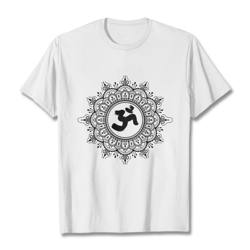 Koszulka bawełniana z motywem symetrii Buddha Stones i symbolu OM - Biały - 2XL - image 8