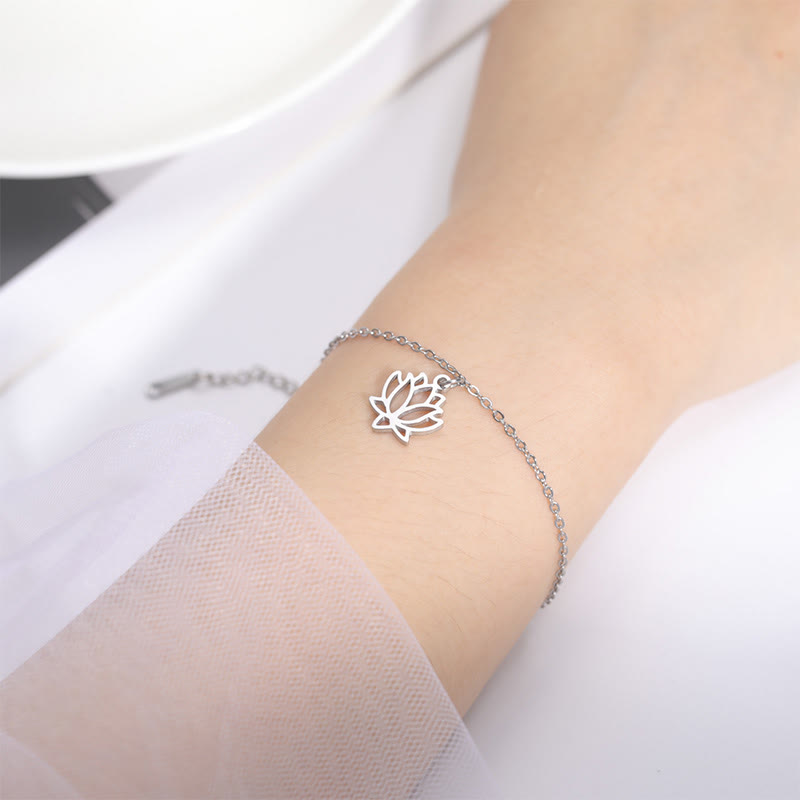 Bransoletka oświecenia z Buddha Stones i wzorem lotosu ze stali tytanowej - image 4