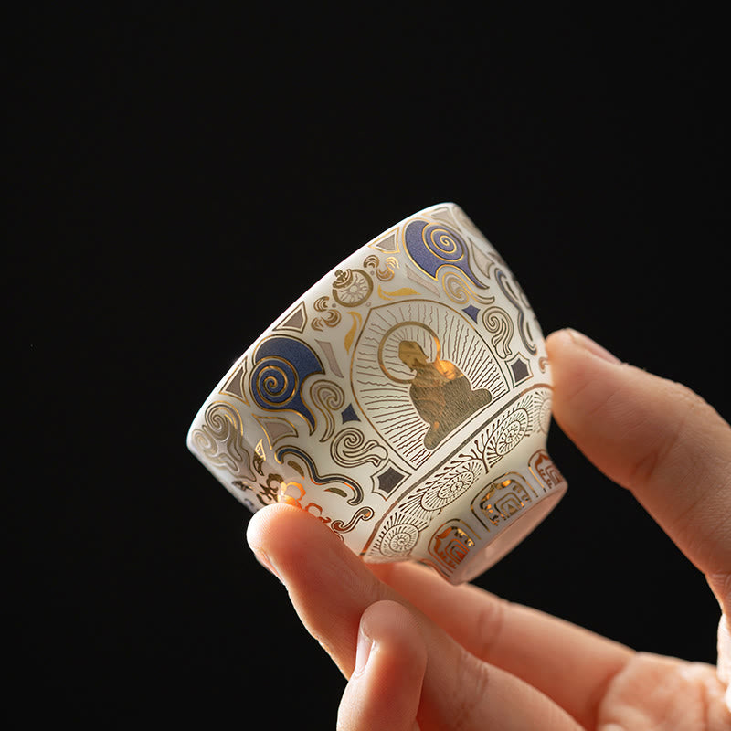 Buddha Stones, biała Thangka Buddy, pomyślne chmury, filiżanka do herbaty Kung Fu - Wzór Buddy 5,3 cm * 4,3 cm * 40 ml - image 0