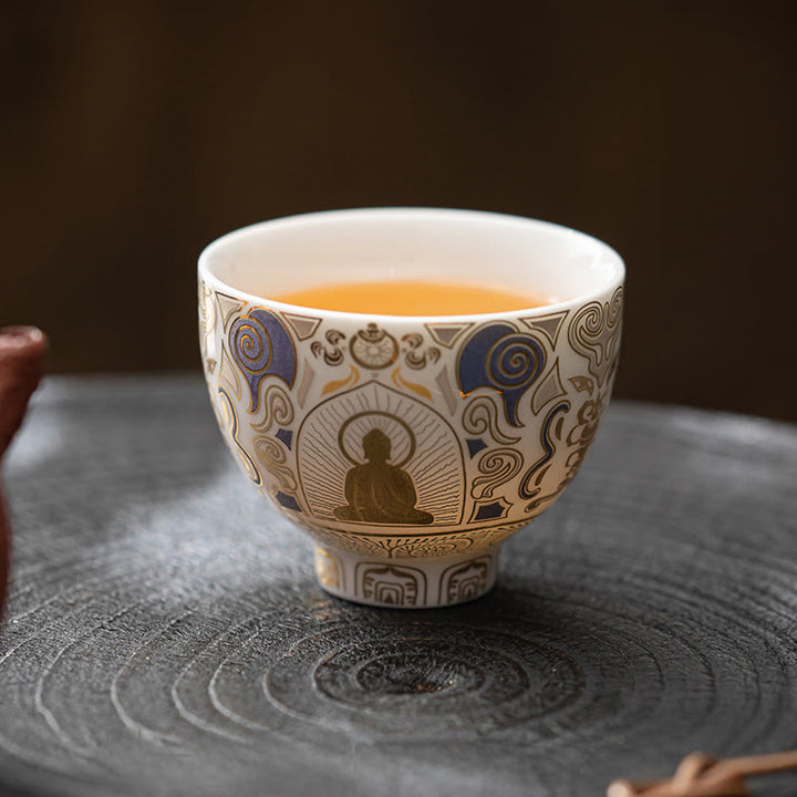 Buddha Stones, biała Thangka Buddy, pomyślne chmury, filiżanka do herbaty Kung Fu - image 5