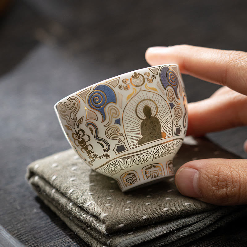 Buddha Stones, biała Thangka Buddy, pomyślne chmury, filiżanka do herbaty Kung Fu - image 4