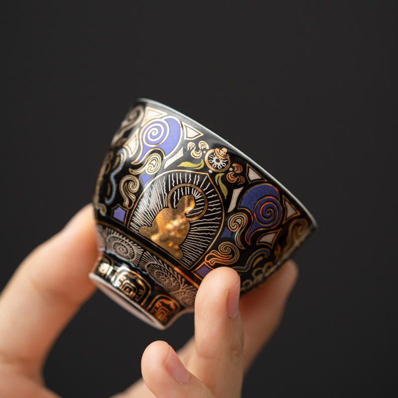 Buddha Stones, Czarna Thangka Buddy, Pomyślne Chmury, Filiżanka do herbaty Kung Fu - Wzór Buddy 5,3 cm * 4,3 cm * 40 ml - image 0