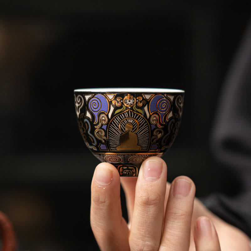 Buddha Stones, Czarna Thangka Buddy, Pomyślne Chmury, Filiżanka do herbaty Kung Fu - image 7