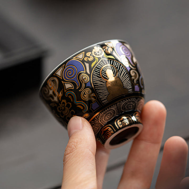 Buddha Stones, Czarna Thangka Buddy, Pomyślne Chmury, Filiżanka do herbaty Kung Fu - image 6