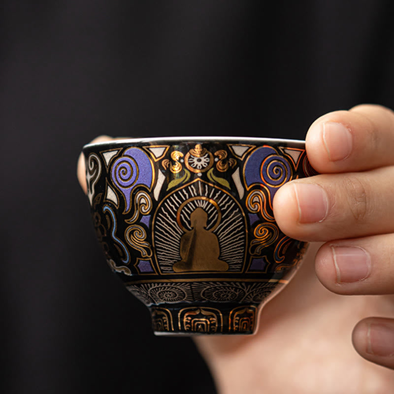 Buddha Stones, Czarna Thangka Buddy, Pomyślne Chmury, Filiżanka do herbaty Kung Fu - image 2