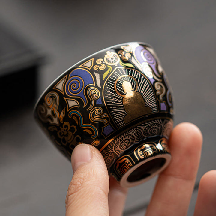 Buddha Stones, Czarna Thangka Buddy, Pomyślne Chmury, Filiżanka do herbaty Kung Fu - image 4