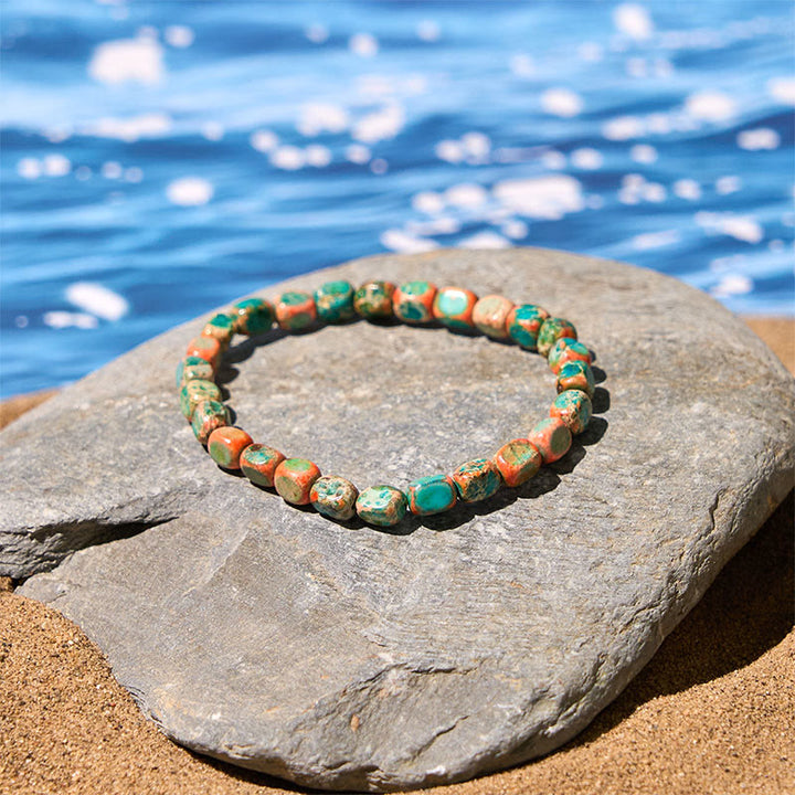 Naturalne kolorowe Buddha Stones , owalne kwadratowe koraliki, bransoletka antystresowa - image 1